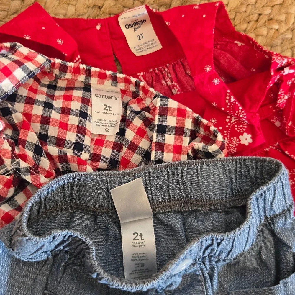 Oskosh Carters Red Floral & Plaid Sleeveless Top with Denim Button Skirt Set 2T